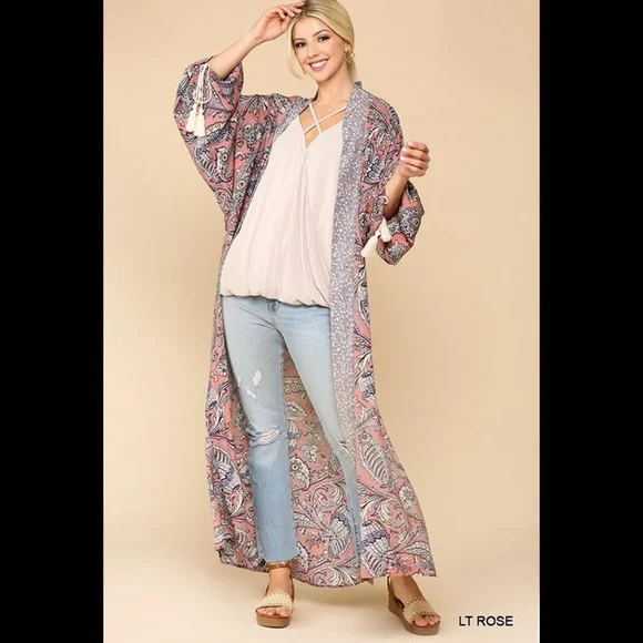 Mix print open front kimono with side slit… - Picture 7 of 7